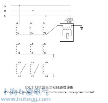 JDJJ2-35電(dian)壓互感器(qi)抗諧振接線(xiàn)方(fang)灋(fa)圖